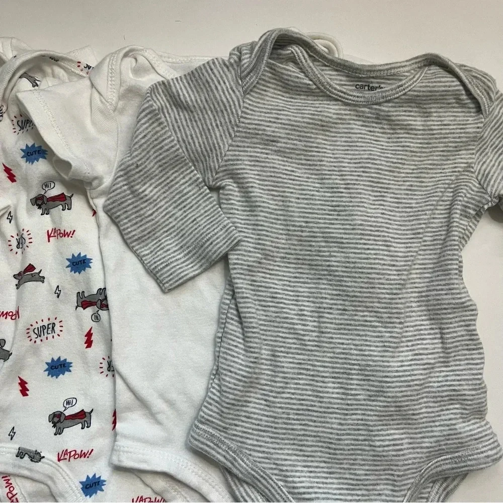 Carters • 4 Pack Baby Onesies White Grey Dogs